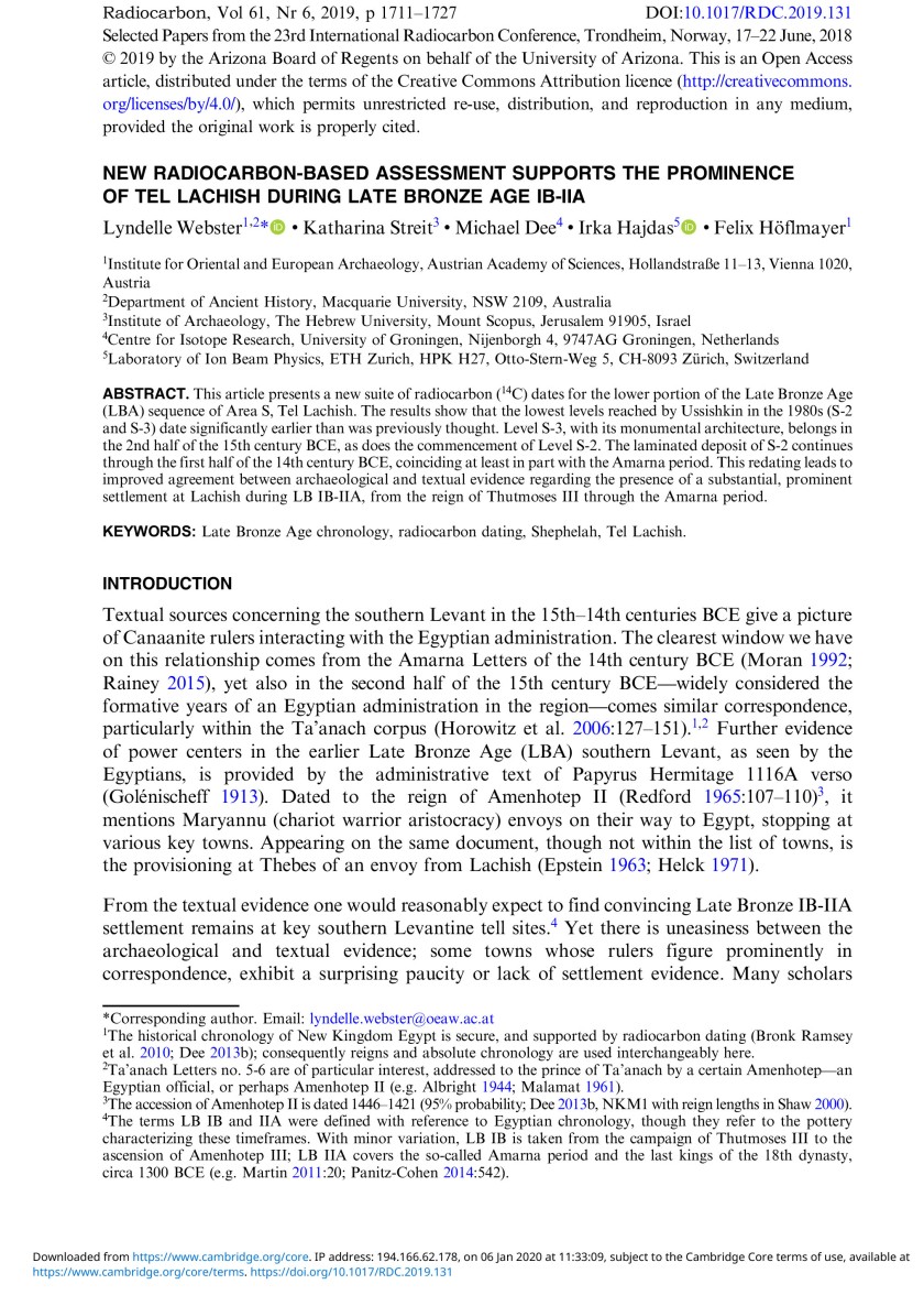 NEW RADIOCARBON-BASED ASSESSMENT SUPPORTS THE PROMINENCE OF TEL